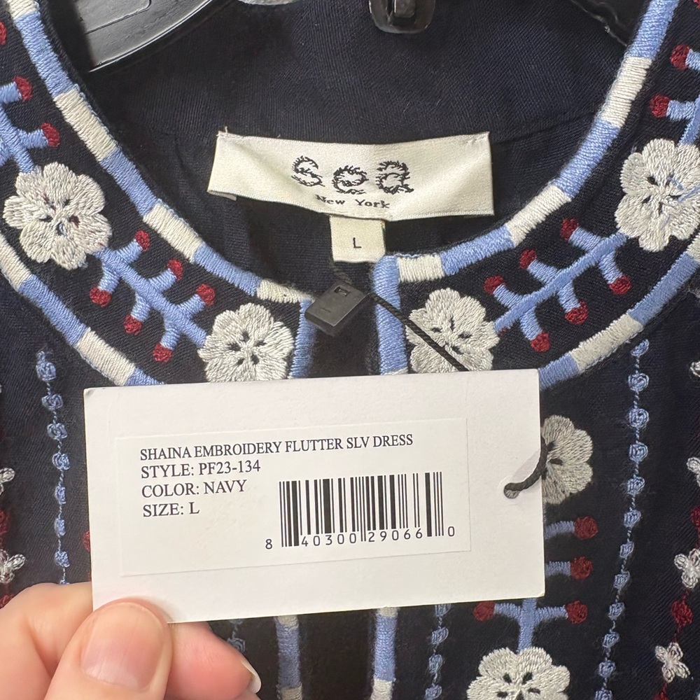 Sea New York Large Shaina Embroidery Flutter Sleeve Dress in Navy Size Large NWT - Picture 5 of 8